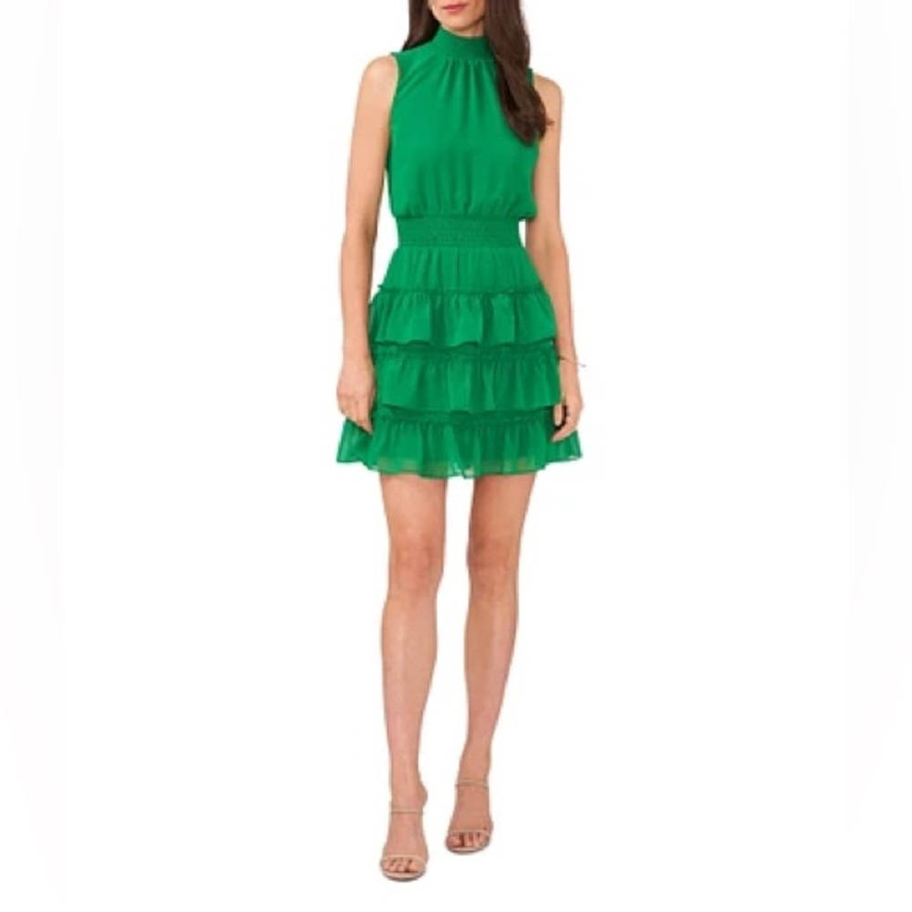 ☘️1. STATE Smocked Mock Neck Sleeveless Ruffle Tiered
Mini Dress☘️